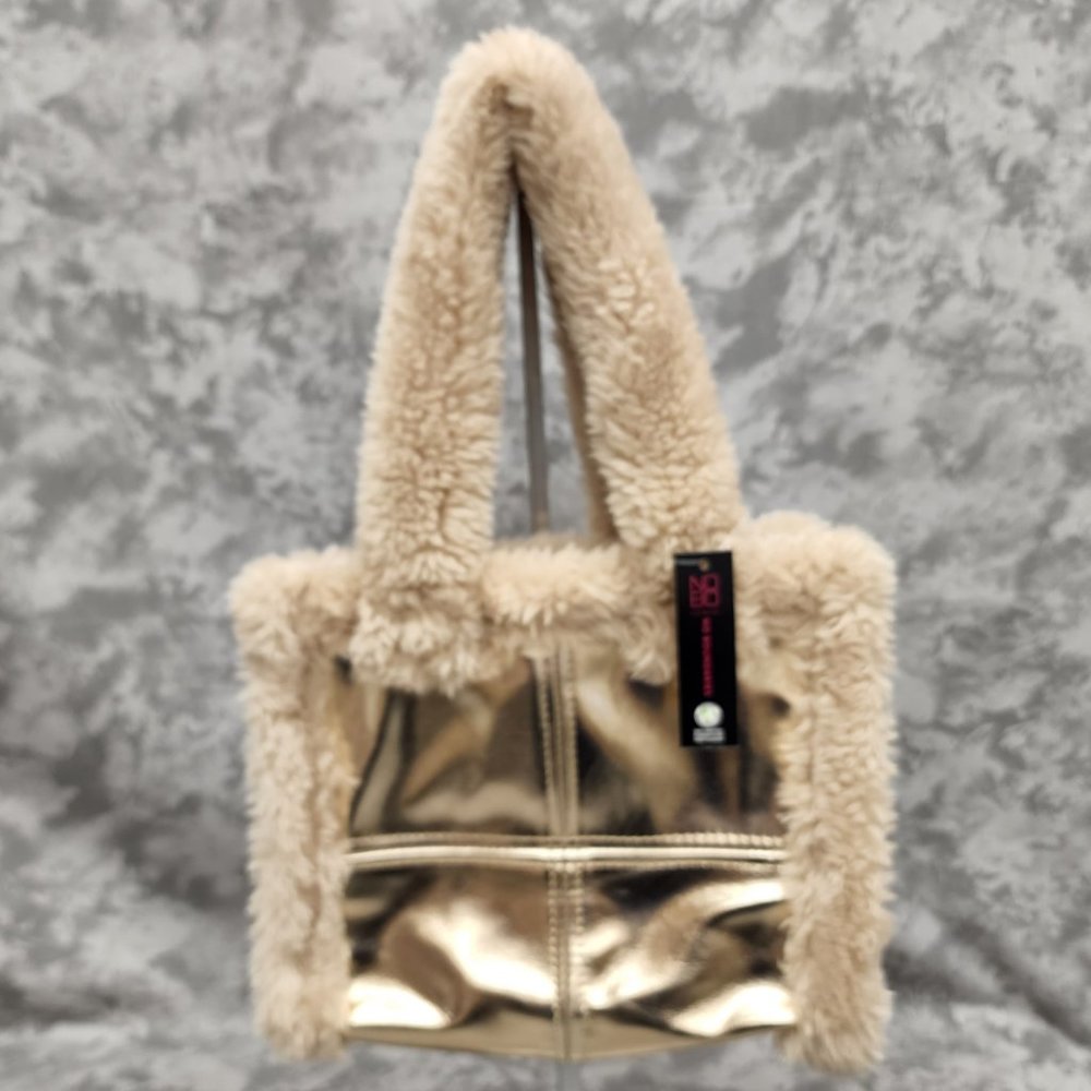 No Boundaries Metallic Gold Faux Fur Trim Tote